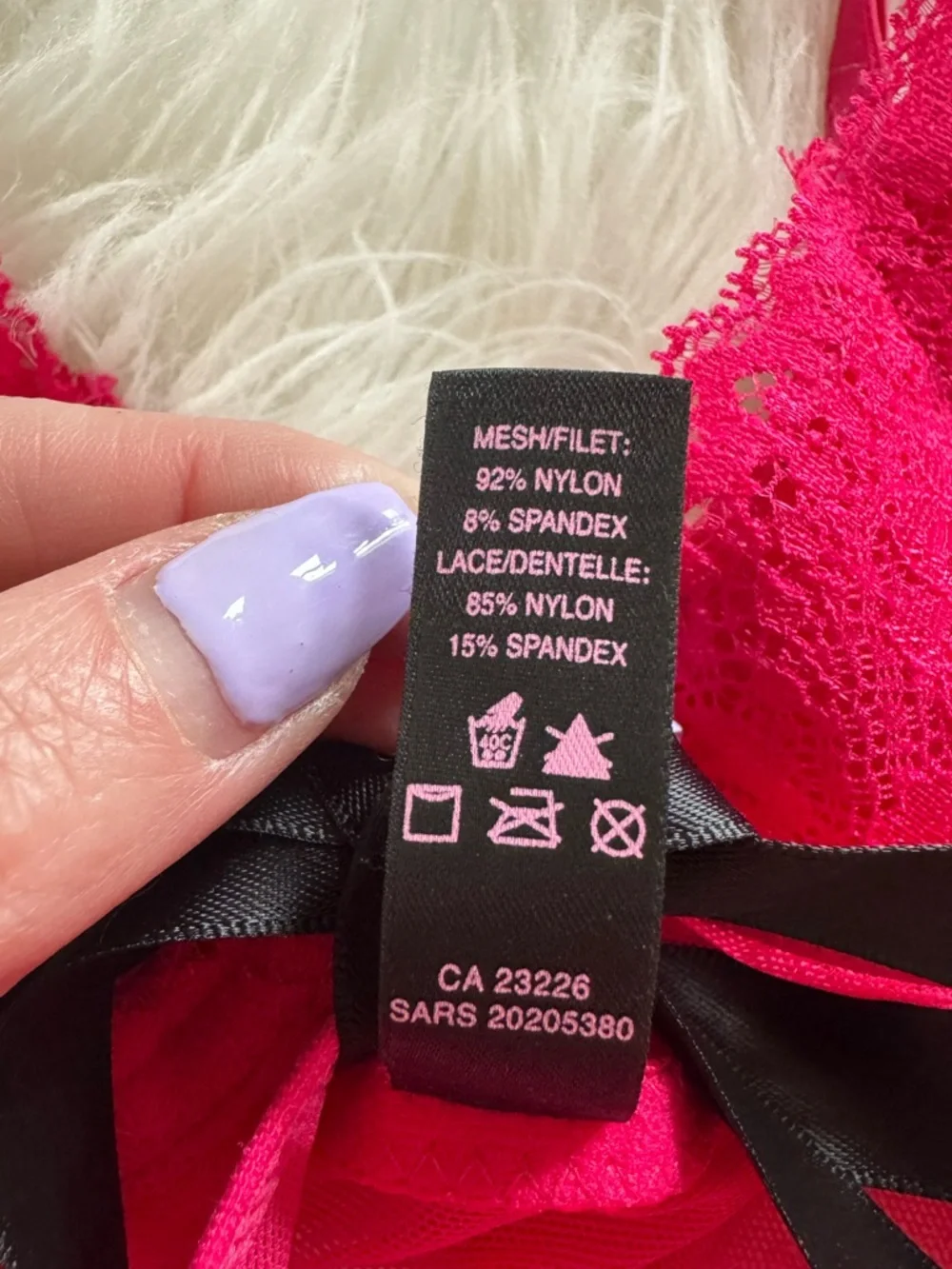 LA SENZA pink lace and chiffon babydoll lingerie with black ribbon size M - Picture 7 of 8